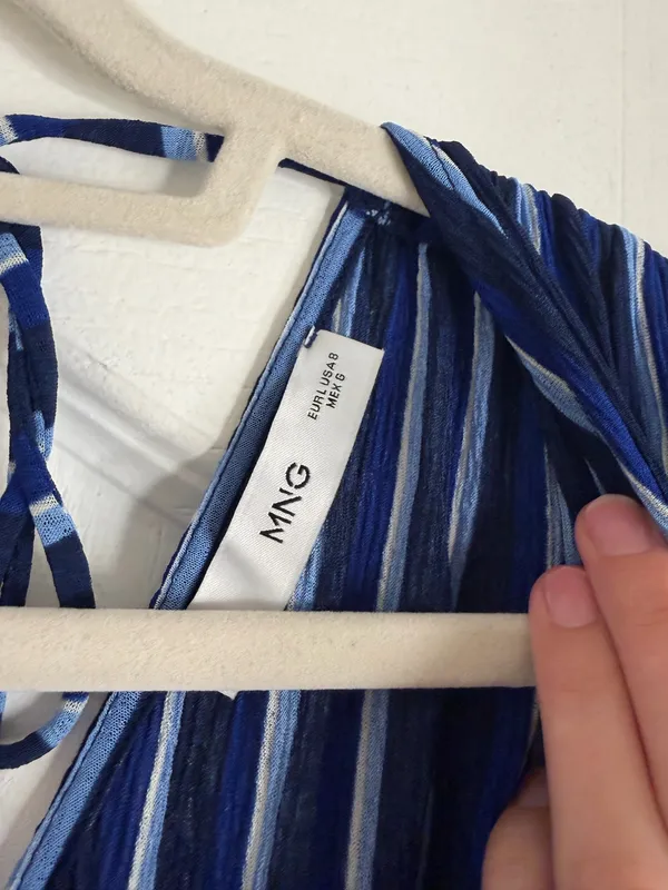 Mango Blue Striped Midi Dress - Image 3