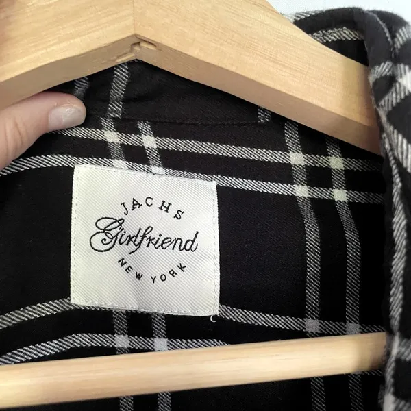 Jachs boyfriend black white checkered button down shirt pockets‎ women's M - Image 3