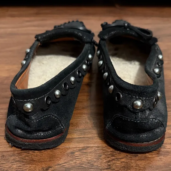 Coach Black Metallic Suede Fringe Roccasin Slip On Moccasin‎ Y2K Charms - Image 4