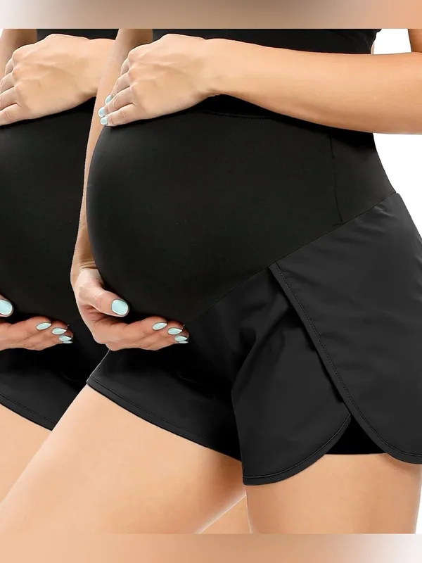 AMPOSH Women's Maternity Workout Shorts Over Belly Buttery Soft Athletic size M - Image 2