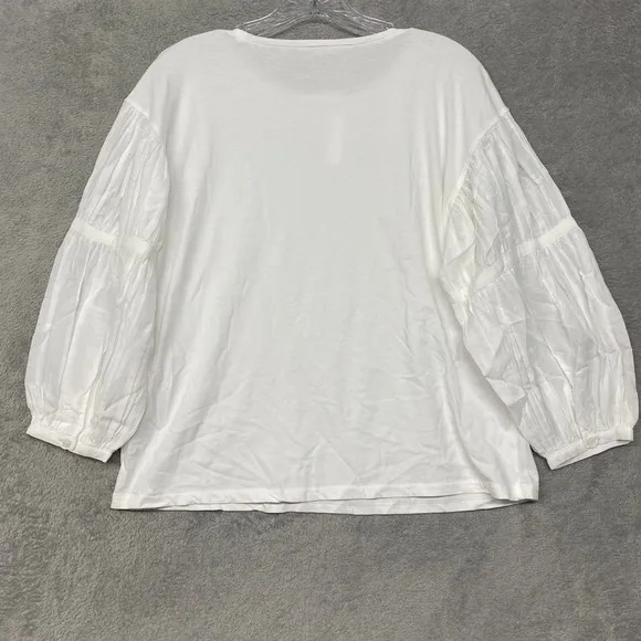 Madewell Womens Top XS White Cotton Balloon Bishop‎ Sleeve Blouse Shirt NU849 - Image 5