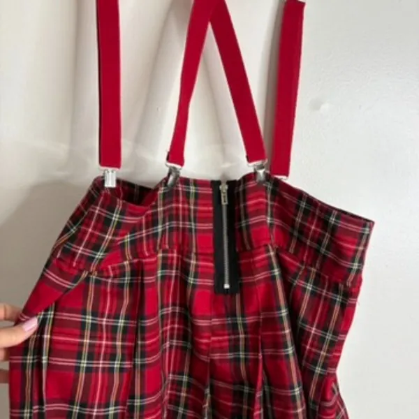 Royal Bones Red Plaid Suspender Mini Skirt Goth Punk Grunge Pleated NWT Size L - Image 9
