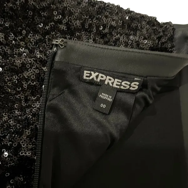 Express Vintage Black Sequin Pencil Skirt Midi Sz 00 Cocktail Festive Holiday - Image 6