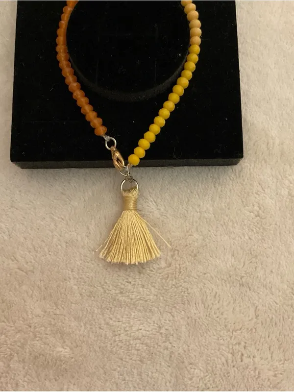 Pomina Yellow & Brown Beaded Bracelet with Cream Tassel - Image 2
