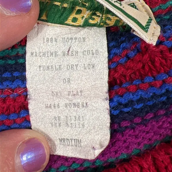 VTG 90s L.L. Bean‎ 3D Knit Sweater Medium Multicolor Stripe USA Cottage Grandma - Image 8