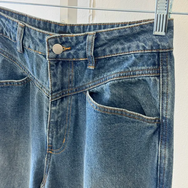 CIDER Women’s Baggy Jeans Straight Wide Leg High Waisted Fold Hem Denim Pants Sm - Image 5