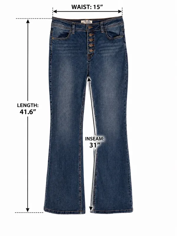 We The Free Button Fly Flare Jeans Womens 29 Blue Mid Rise Boho Festival - Image 3