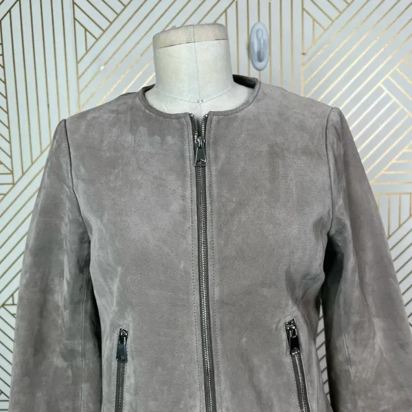 Soia + Kyo Collarless Zip Front Suede Jacket Tan Brown Size‎ US Small - Image 5