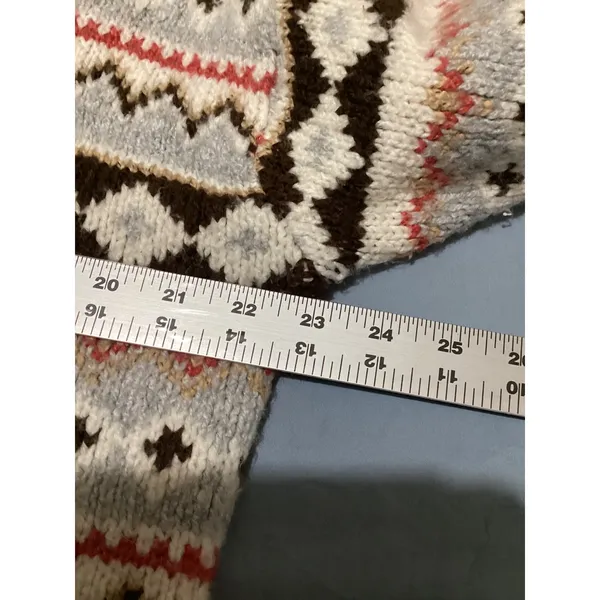 American Eagle Fair Isle Oversized Cardigan Sweater Brown Cream Grey Womens M - Image 6