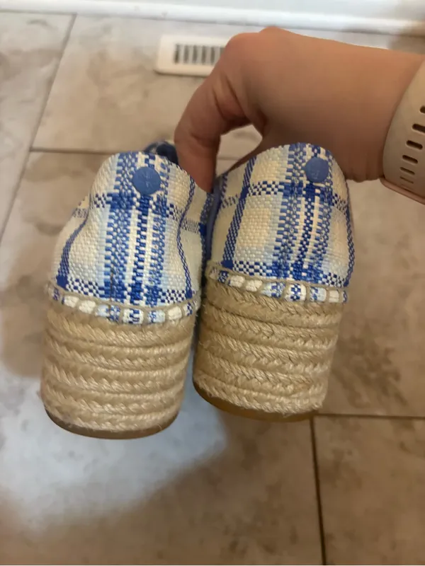 Tory Burch Florence Plaid Platform Espadrilles in Blue & White Jute - Image 8