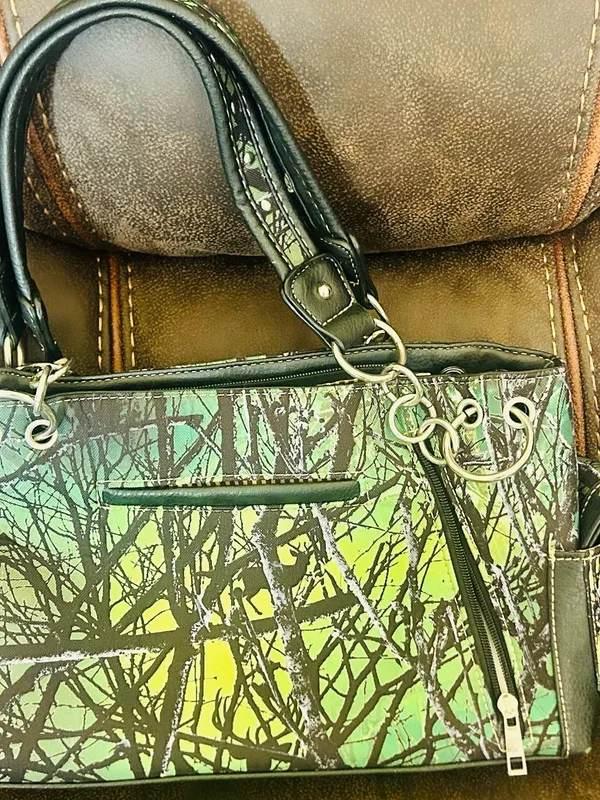 Western Concealed Carry Green Cross Wing Rhinestone Bag - Image 3