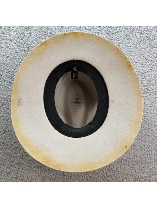 TULUMINATI Distressed Wool Felt Rancher Hat Sand Ivory Western Boho Festival M - Image 8