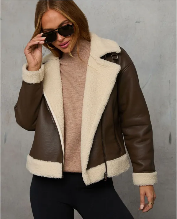 Vici Faux leather sherpa trim coat - Image 5