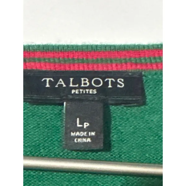 Talbots Petites Womens LP Green Dalmatian Dog Cardigan Cashmere Blend Holiday - Image 3