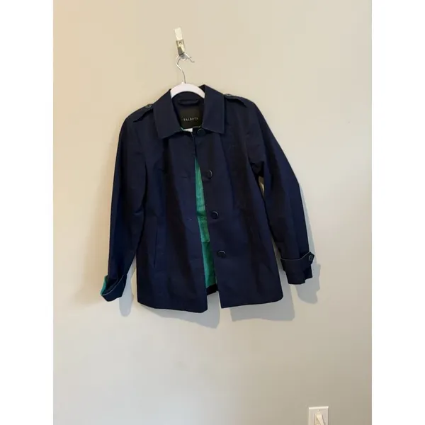 Talbots Rain Trench Coat Jacket Women Size XS Blue Button Up Military Preppy - Image 2