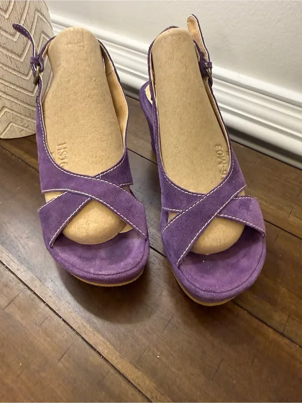 Sundance Purple Suede Slingback Wedge Sandals size 36 - Image 2