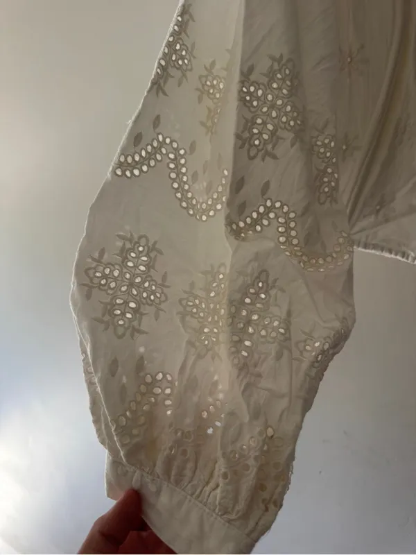 Free People White Eyelet Off Shoulder Milkmaid Peasant Crop Top Boho - Image 5