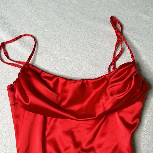 Oh Polly Red Satin Bodycon Mini Dress - Image 5