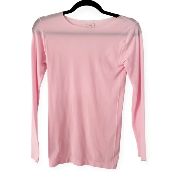 AMB Solid Raw Edge Second Skin Top Candy Pink Long Sleeve One Size Size undefined - Image 2