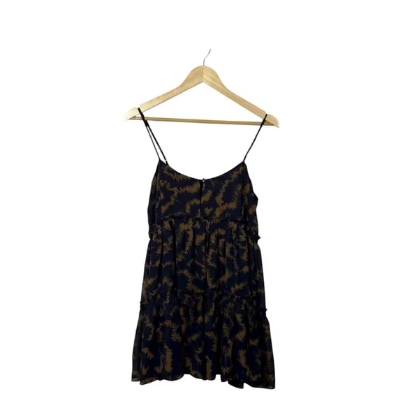 Urban Outfitters Rory Printed Chiffon Tiered Ruffle Mini Dress Navy/Tan Size M - Image 4