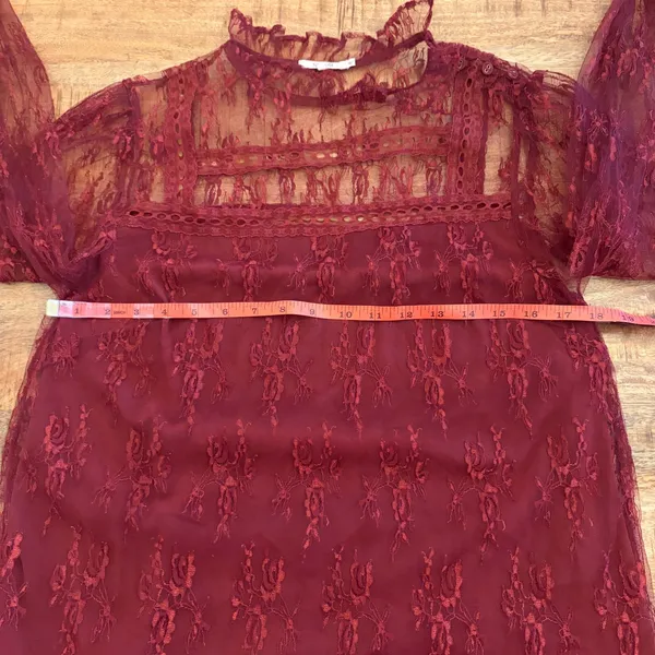 Tularosa Sheer Lace Top M Romantic Victorian Coquette Whimsigoth Ruffle Burgundy - Image 11