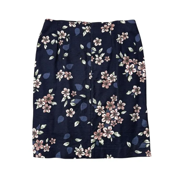 LOFT Navy Floral Pencil Skirt 10 Cherry Blossom Preppy Workwear - Image 3