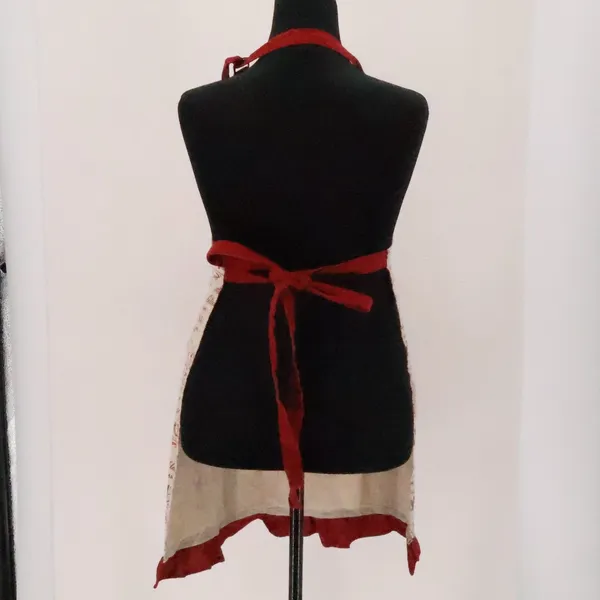 Vintage Holiday Christmas Apron Kitchen Womens Size OS Red Cream Joy Love Pocket - Image 5