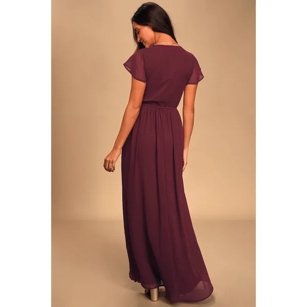 Lulus Lost in the Moment Burgundy Purple Chiffon Maxi Dress Formal 1XL NWT - Image 4