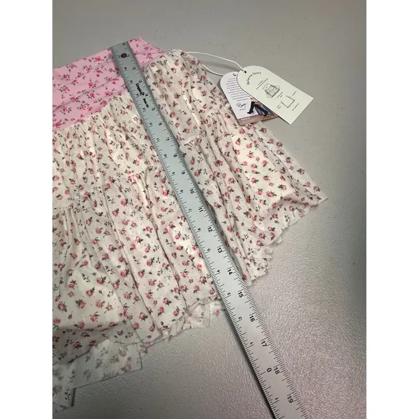 Blogilates Ballerina Skort Floral Tiered Mesh Skirt with Pockets Pink Cream M - Image 6