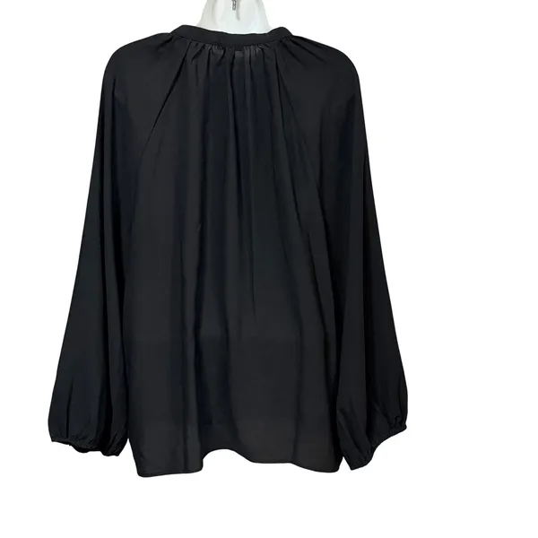Ann Taylor Womens XL Black Tie Neck Peasant Blouse Long‎ Raglan Sleeve Top - Image 2