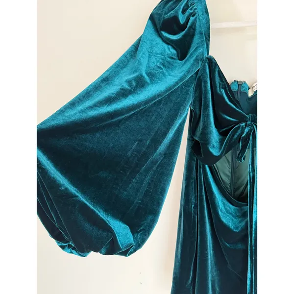 House of CB Abigail Emerald Velvet Mini Dress Womens S Teal Green Cutout Front - Image 7