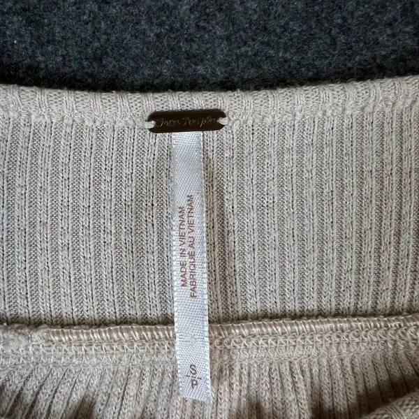 Free People Women‎ Beige Waffle Knit Ribbed Henley Thermal Top Small OB1013778 - Image 3
