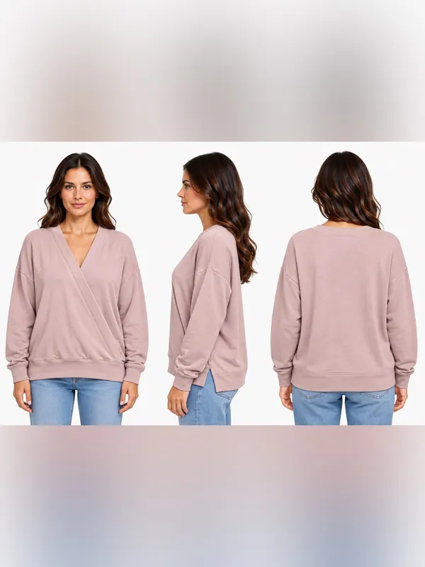 Athleta Purana V-Neck Wrap Sweatshirt Pink Size Large NWT $89 - Image 2