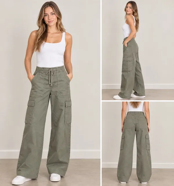 Hollister adjustable waist baggy cargo pants size small long - Image 2