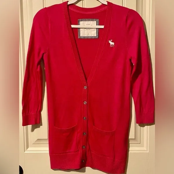 Abercrombie & Fitch Pink Button Up Sweater Cardigan w/ Quarter Sleeves - Image 2