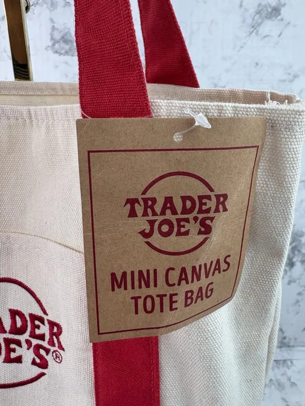 *New Trader Joe's Mini Canvas Tote Red Bag Re-usable Grocery Store Advertising - Image 5