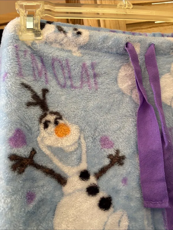Disney Olaf Plush Fleece Pajama Pants - Light Blue with Purple Drawstring 3X - Image 2
