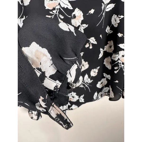 Lauren‎ Ralph Lauren Womens Small Shirt Floral Long Sleeve Ruffled Blouse Black - Image 4