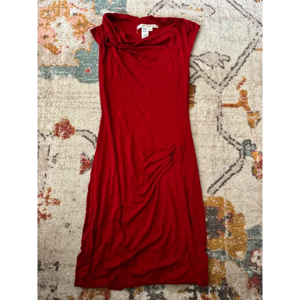 Max Studio Red Cowl Neck Ruched Sheath Dress Sleeveless XS 1905T56 - Image 2