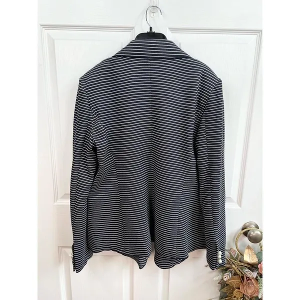 T TAHARI Blazer Size 14 Navy Striped Notched Lapel Jacket Pearl Buttons NEW - Image 5