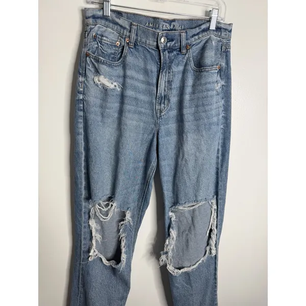 American Eagle Stretch Highest Rise Ripped Baggy Straight 10R‎ Streetwear - Image 6