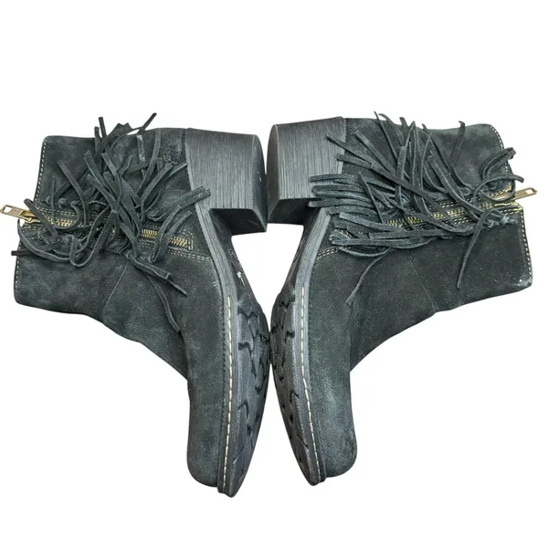 B.o.c Booties Womens Size 7 Black Suede Fringe Ankle Zip Block‎ Heel Casual - Image 6