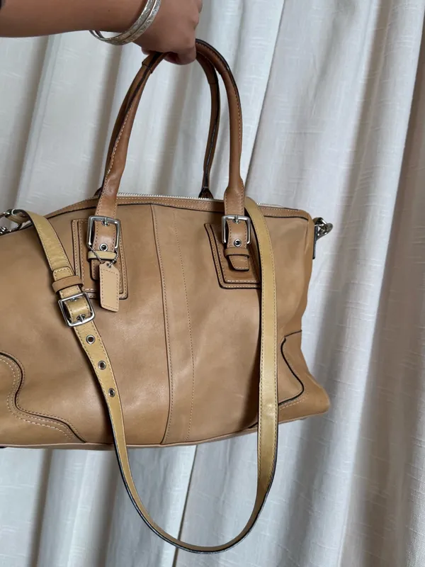 Coach Tan Leather Shoulder Satchel with Adjustable Strap - Image 3