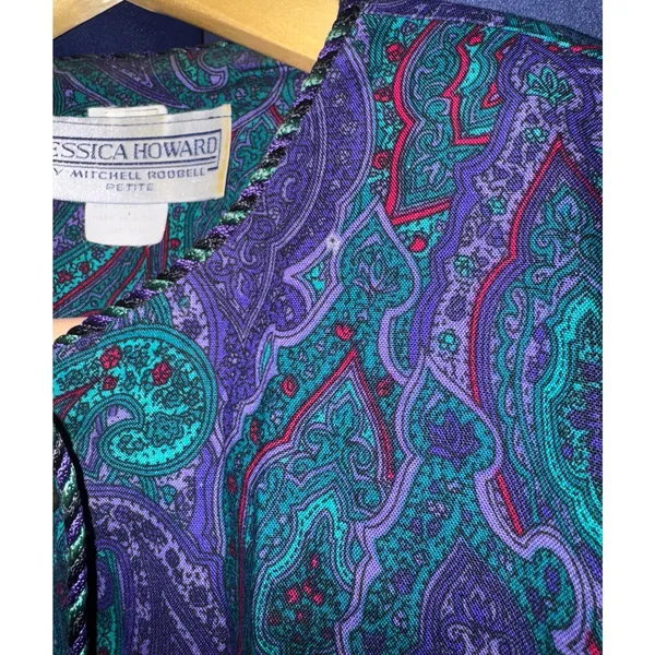 Vintage Jessica Howard Paisley Cropped Jacket Boho Y2K 90s Small‎ Petite ~Flaw - Image 2