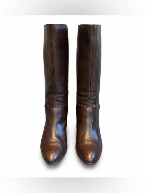 Nine West Size 8.5M Brown Leather Knee High Riding Boots Full Zip - Image 2
