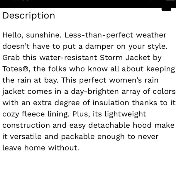 Totes water resistant Storm Jacket fleece lined XL - Image 9