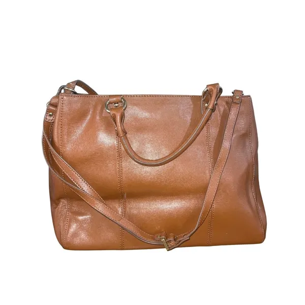 Tommy Hilfiger Brown Leather Large Tote Handbag Purse Classy Satchel Stylish - Image 3