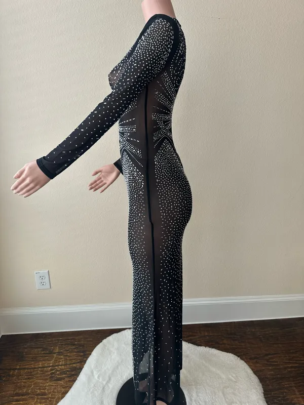 Brand New! Special Occasion Black Crystal Mesh Dress – Size Medium - Image 3