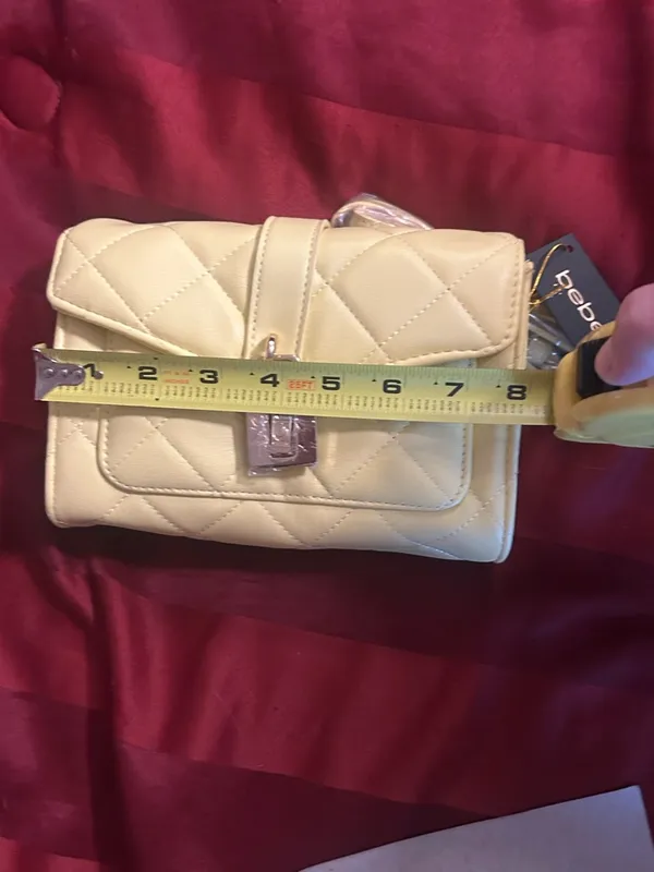 bebe Quilted Lemon Yellow Crossbody with Chain Detail - Image 10