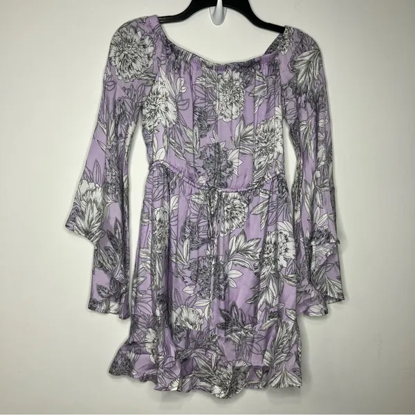 Bardot Britt Lavender‎ floral off the shoulder dress size 4/XS - Image 3